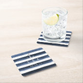 Waterverf marinestrepen monogram strand bruiloft kartonnen onderzetters (Insitu)