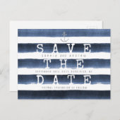 Waterverf marinestrepen nautisch opslaan de datum aankondigingskaart (Voorkant / Achterkant)