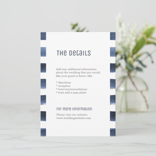 Waterverf marinestrepen nautische bruiloft detail informatiekaartje (Staand voorkant)