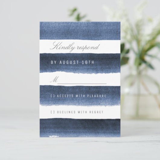 Waterverf marinestrepen nautische bruiloft RSVP (Staand voorkant)