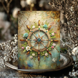 Waterverf maritiem bloemenschip roer tissuepapier