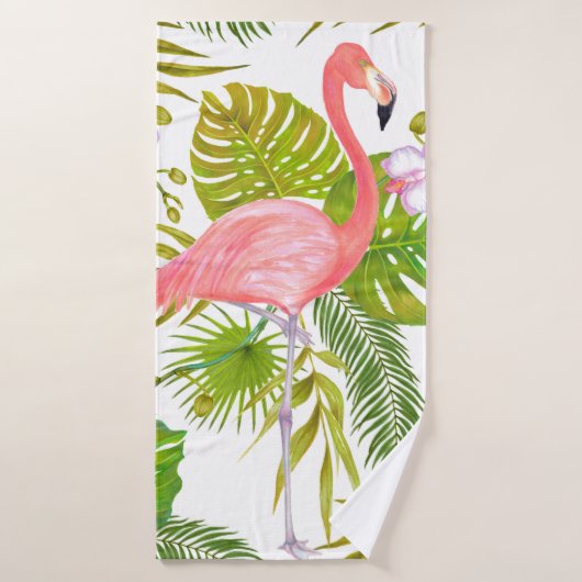 Waterverf markeringsillustratie van roze flamingo  badhanddoek (Badhanddoek)