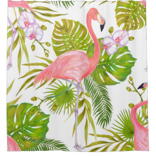 Waterverf markeringsillustratie van roze flamingo douchegordijn