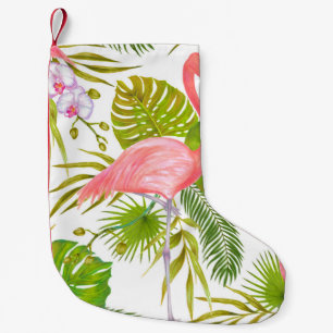 Waterverf markeringsillustratie van roze flamingo  kleine kerstsok