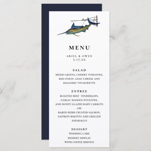 Waterverf Marlin Nautical Theme Weddenschap Menu (Voorkant / Achterkant)