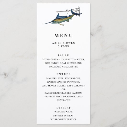 Waterverf Marlin Nautical Theme Weddenschap Menu (Voorkant)