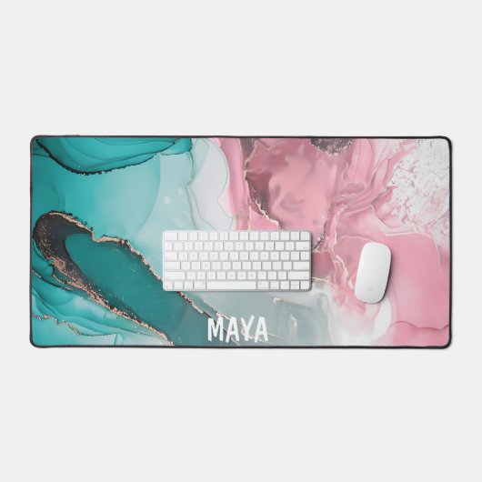Waterverf Marmer Gepersonaliseerde Script Naam De Bureaumat (Keyboard & Muis)