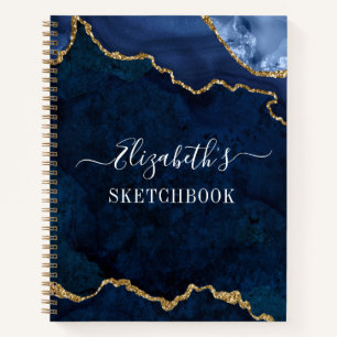 Waterverf - Marmer Gold Blue Geode Sketchbook Notitieboek