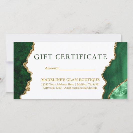 Waterverf Marmer Groen Goud Cadeaubon (Voorkant)