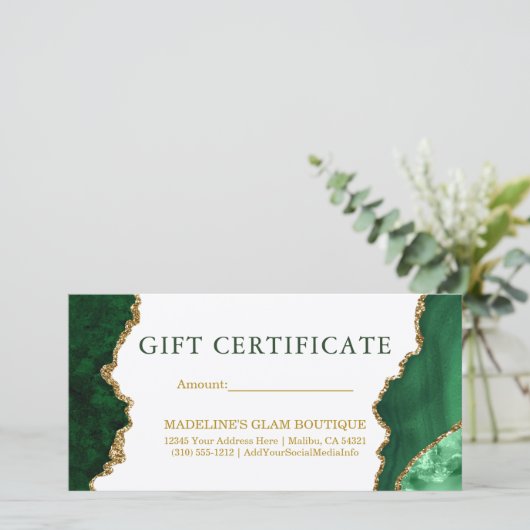 Waterverf Marmer Groen Goud Cadeaubon (Staand voorkant)