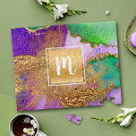Waterverf marmer monogram goud paars groene aqua legpuzzel<br><div class="desc">Een sparkly, faux gouden folie vierkant met een initiaal van de manuscripttypografie bedekt een rijke, goudgroen, paars, groen, aqua, en roze waterverf achtergrond op deze elegante, trendy, meisjes, modern, monogramed puzzel. Maakt een groot uniek, aangepast, gepersonaliseerd cadeau voor iemand speciaal! Komt in een speciale cadeaudoos. Typ gewoon het initiaal van...</div>