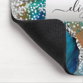 Waterverf marmer Silver Turquoise oranje naam Muismat (Hoek)