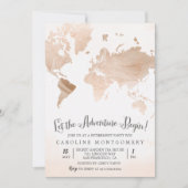 Waterverf Marmeren Kaart Reizen Uitnodiging tot pe (Voorkant)