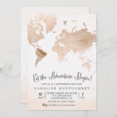 Waterverf Marmeren Kaart Reizen Uitnodiging tot pe (Voorkant / Achterkant)