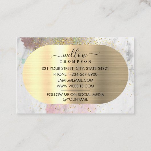 Waterverf & Marmeren Steen Faux Gold Glitter Folie Visitekaartje (Achterkant)