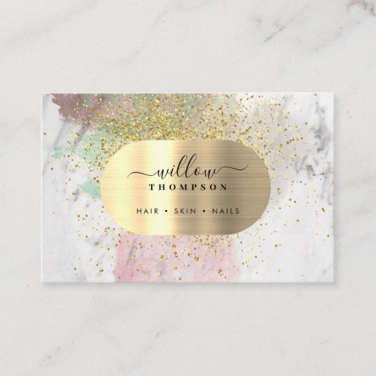 Waterverf & Marmeren Steen Faux Gold Glitter Folie Visitekaartje (Voorkant)