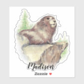 Waterverf Marmot Groundhog Dier Custom Name Sticker (Vel)