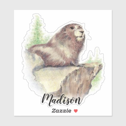 Waterverf Marmot Groundhog Dier Custom Name Sticker (Vel)