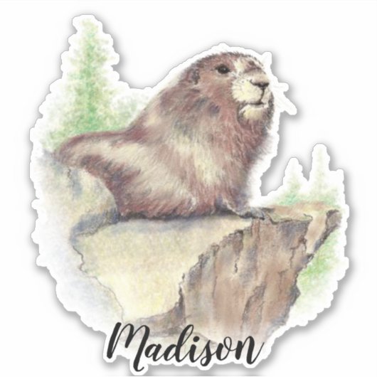 Waterverf Marmot Groundhog Dier Custom Name Sticker (Voorkant)