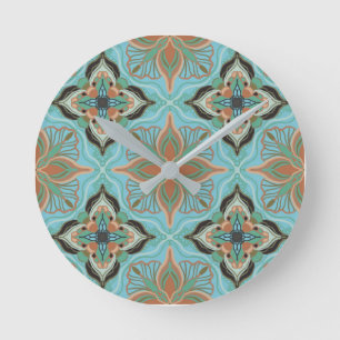Waterverf Marokkaanse Blauwe Floral Tile  Ronde Klok