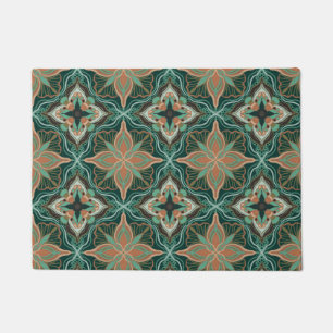 Waterverf Marokkaanse Blauwgroen Floral Tegel Deurmat
