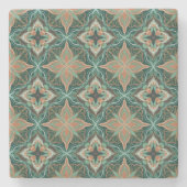 Waterverf Marokkaanse Blauwgroen Floral Tegel Stenen Onderzetter (Voorkant)
