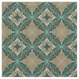 Waterverf Marokkaanse Blauwgroen Floral Tegel Stof