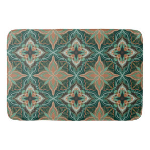 Waterverf Marokkaanse Blauwgroen Floral Tile Badmat