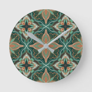 Waterverf Marokkaanse Blauwgroen Floral Tile  Ronde Klok