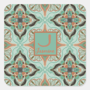Waterverf Marokkaanse Floral - Speciaal gepersona Vierkante Sticker