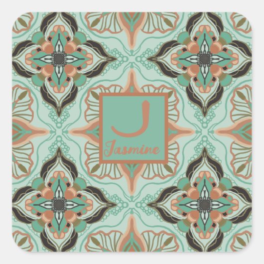 Waterverf Marokkaanse  Floral - Speciaal gepersona Vierkante Sticker (Voorkant)