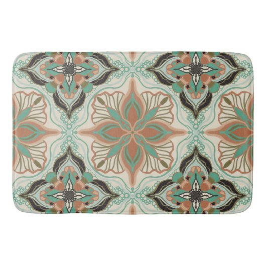 Waterverf Marokkaanse Floral Tegel Badmat (Voorkant)
