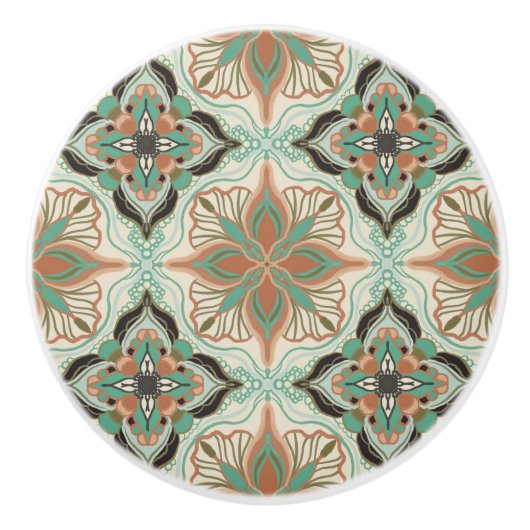 Waterverf Marokkaanse Floral Tegel Keramische Knop (Voorkant)