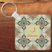 Waterverf Marokkaanse Floral Tegel op persoonlijke Sleutelhanger (Voorkant)