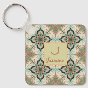 Waterverf Marokkaanse Floral Tile - gepersonalisee Sleutelhanger