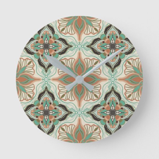 Waterverf Marokkaanse Floral Tile Ronde Klok (Voorkant)