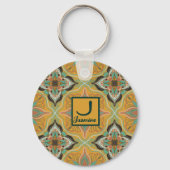 Waterverf Marokkaanse Gele Bloemen Sleutelhanger (Voorkant)