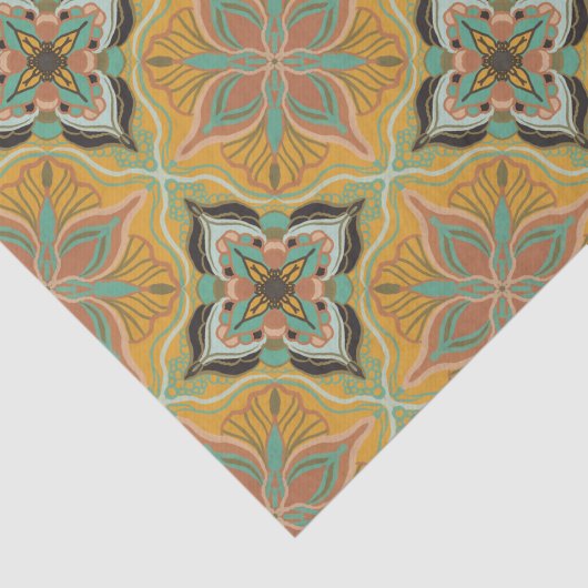 Waterverf Marokkaanse Gele Floral Tegel Tissuepapier (Detail)