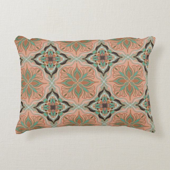 Waterverf Marokkaanse roze Floral Tegel Accent Kussen (Voorkant)