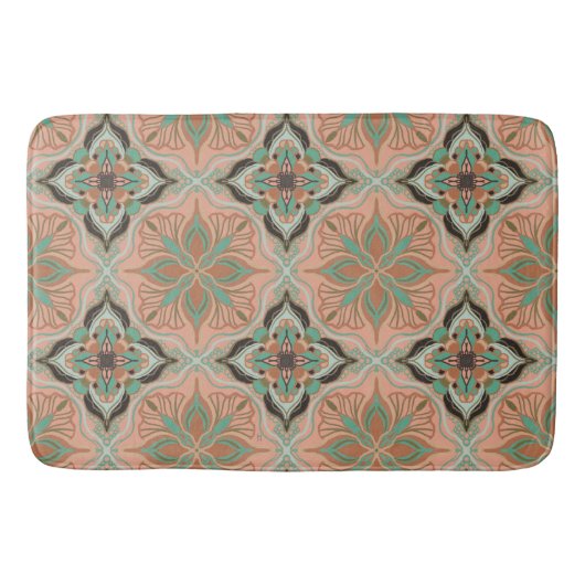 Waterverf Marokkaanse roze Floral Tegel Badmat (Voorkant)