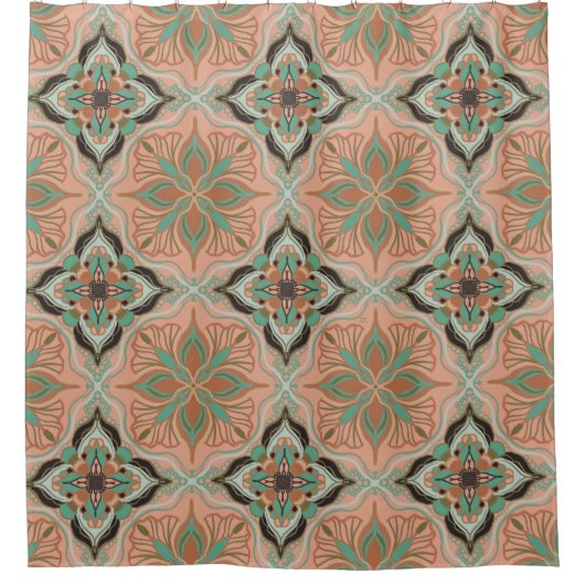 Waterverf Marokkaanse roze Floral Tegel Douchegordijn (Voorkant)