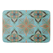 Waterverf Marokkaanse Tegel Blauwe Floral Badmat (Voorkant)