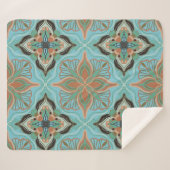 Waterverf Marokkaanse Tegel Blauwe Floral Sherpa Deken (Voorkant (horizontaal))