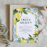 Waterverf Marokkaanse Tegel en Lemon Design Sweet  Kaart<br><div class="desc">Vier in stijl met deze aanpasbare Sweet Sixteen-uitnodiging, met een levendig waterverf Marokkaanse tegel in geel, blauw en wit, geaccentueerd met speelse waterverf citroenen. Perfect voor een leuk en kleurrijk verjaardagsfeest, deze uitnodiging voegt een unieke mediterrane flair toe aan uw speciale dag. Personaliseer deze lieve 16-uitnodiging met jouw naam, evenementendetails...</div>