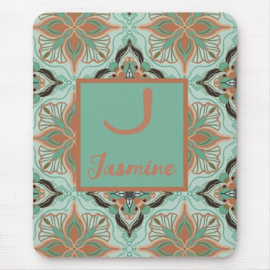 Waterverf Marokkaanse Vintage Bloemenmunt Muismat (Voorkant)