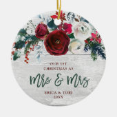 Waterverf Maroon Floral gepersonaliseerd mevrouw e Keramisch Ornament (Voorkant)