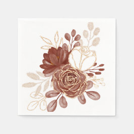 Waterverf Maroon Goud Bloemen Papier Servetten