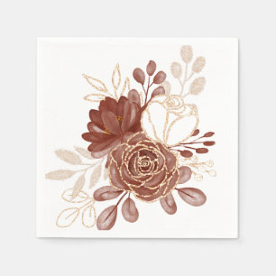 Waterverf Maroon Goud Bloemen Papier Servetten