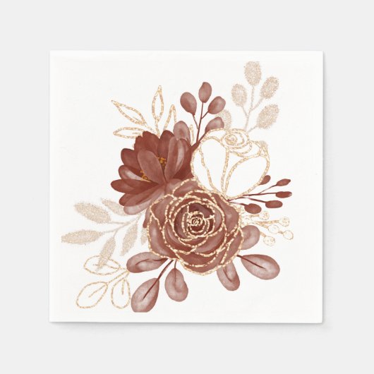 Waterverf Maroon Goud Bloemen Papier Servetten (Voorkant)