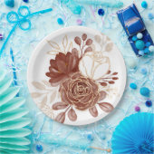 Waterverf Maroon Gouden Bloemen Papieren Bordje (Feest)